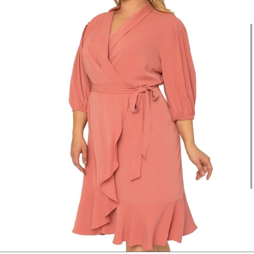 NWT Standards & Practices Women's 2X Dusty Pink Ruffles Wrap Midi Dress